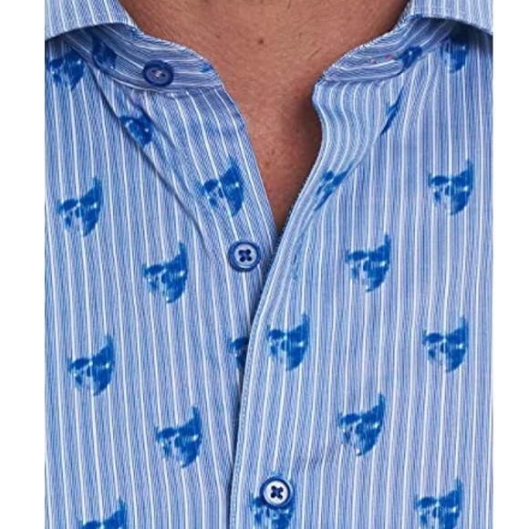 NWT Robert Graham Hockney Skull-Print Button-Down Shirt in Blue  Size XL - Picture 3 of 16